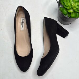 L.K. Bennett London Black Suede Block Heels Classic Shoes S-234 Sz 39 EU